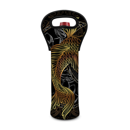Golden Spiritual Koi Fish Print Single Neoprene Wine Tote