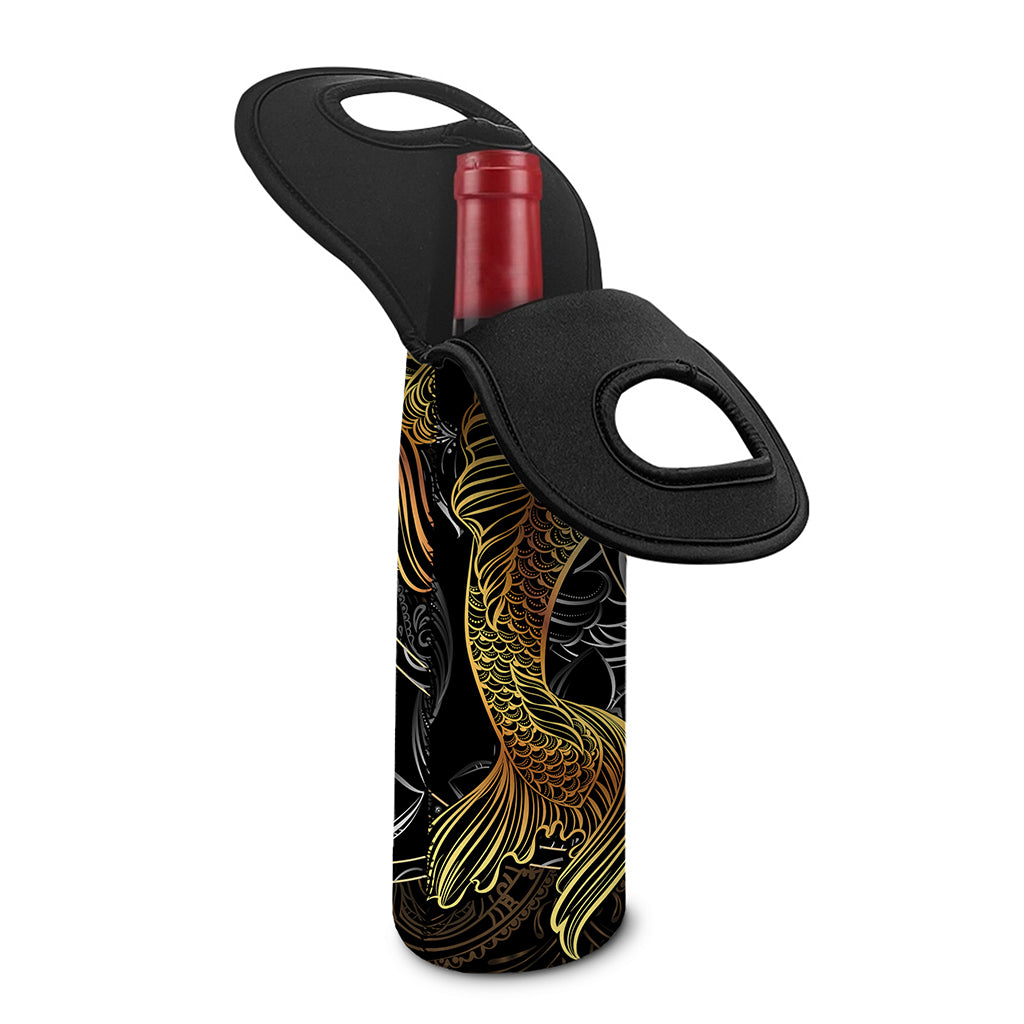Golden Spiritual Koi Fish Print Single Neoprene Wine Tote