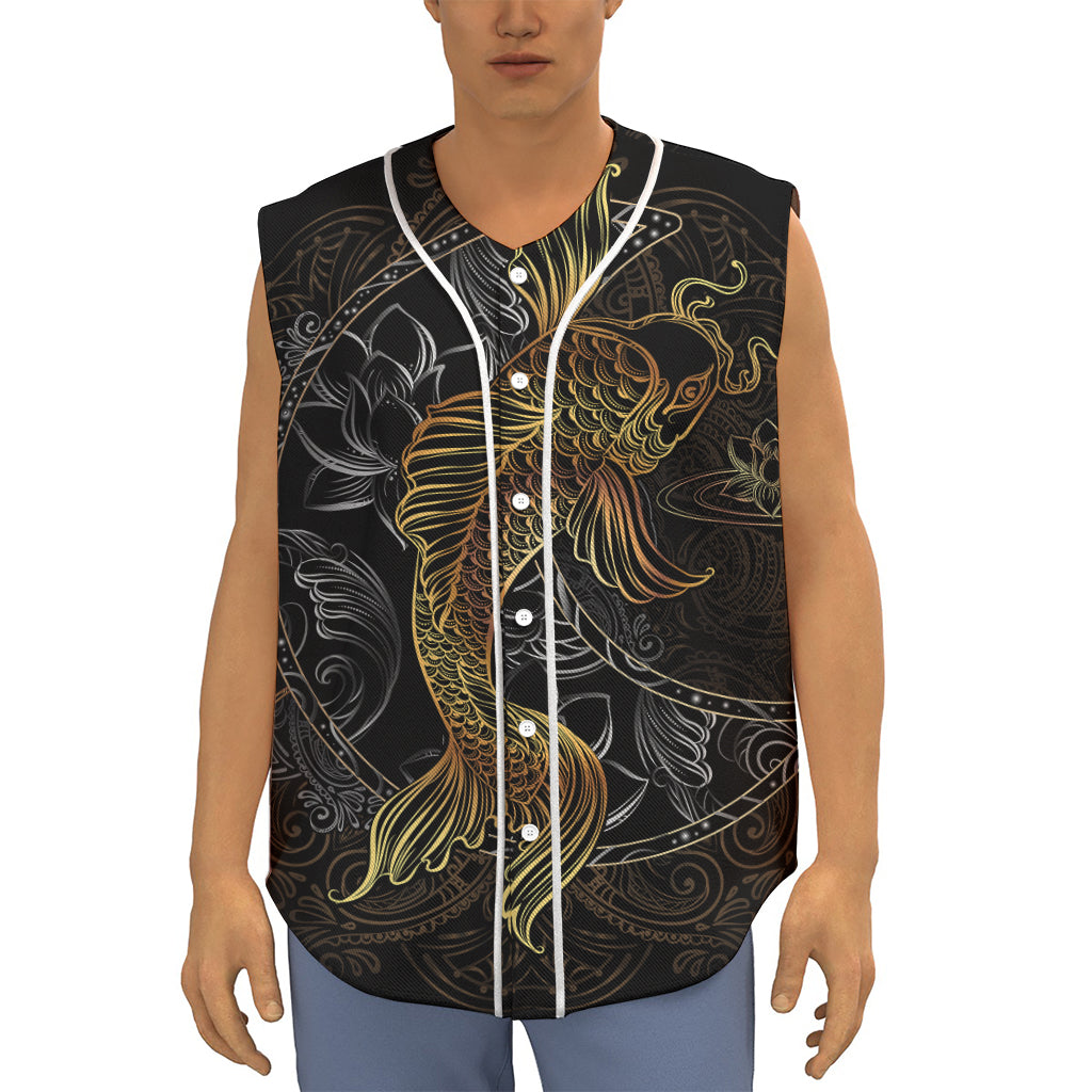 Golden Spiritual Koi Fish Print Sleeveless Baseball Jersey