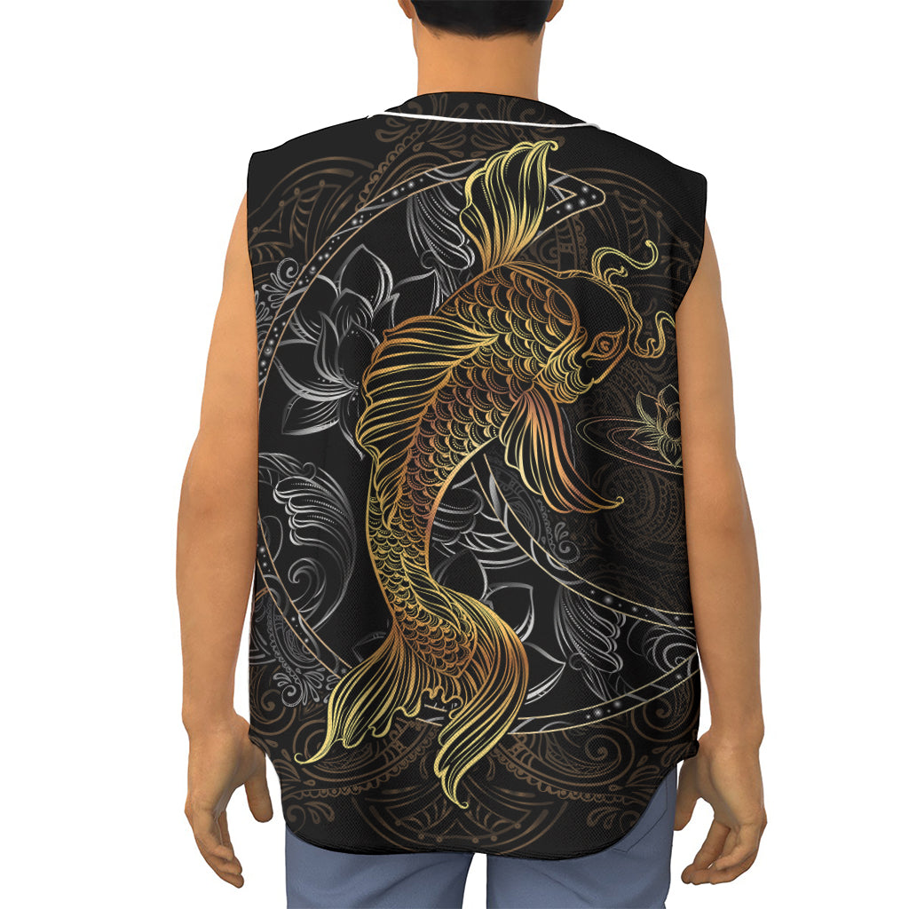 Golden Spiritual Koi Fish Print Sleeveless Baseball Jersey