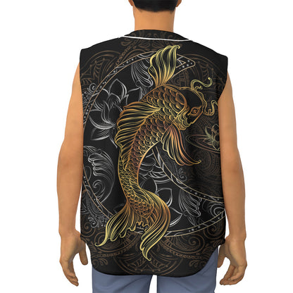Golden Spiritual Koi Fish Print Sleeveless Baseball Jersey