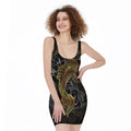 Golden Spiritual Koi Fish Print Sleeveless Bodycon Dress