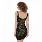 Golden Spiritual Koi Fish Print Sleeveless Bodycon Dress