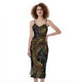 Golden Spiritual Koi Fish Print Slim Fit Midi Cami Dress