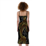 Golden Spiritual Koi Fish Print Slim Fit Midi Cami Dress