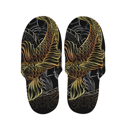 Golden Spiritual Koi Fish Print Slippers