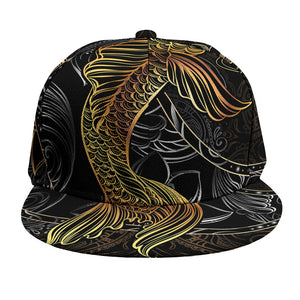 Golden Spiritual Koi Fish Print Snapback Cap