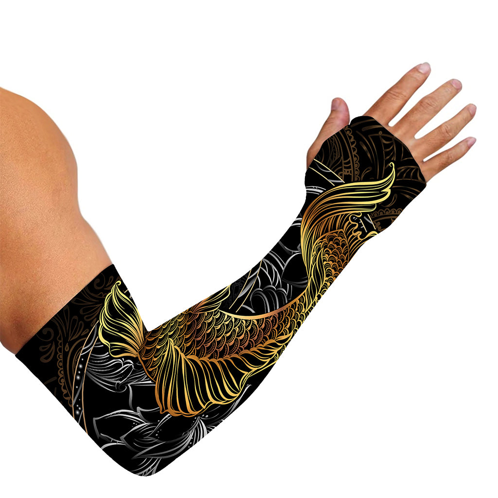 Golden Spiritual Koi Fish Print Sun Protection Arm Sleeves