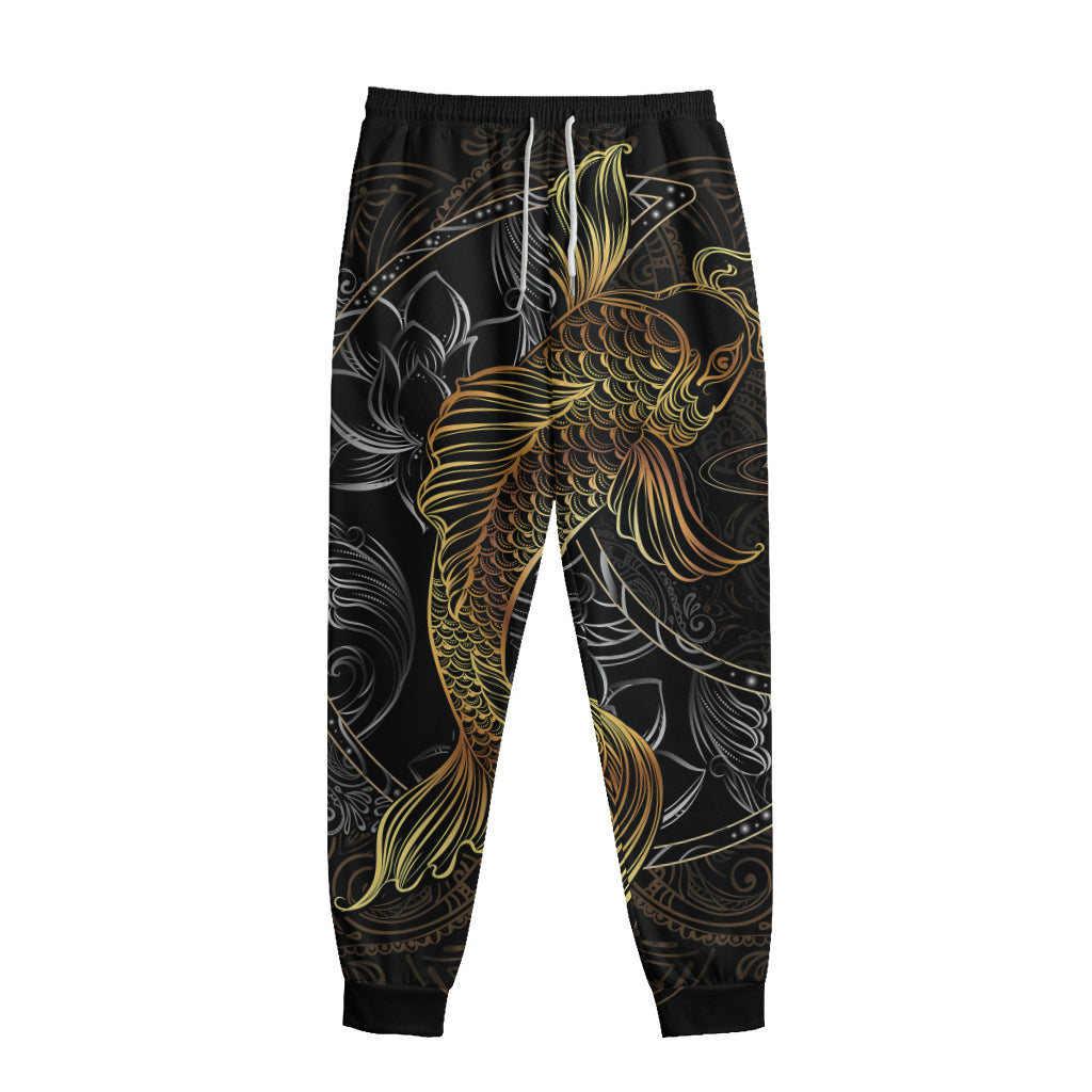 Golden Spiritual Koi Fish Print Sweatpants