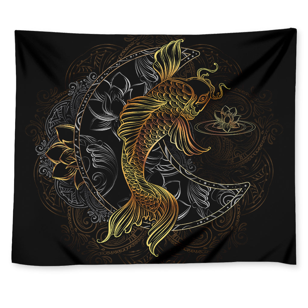 Golden Spiritual Koi Fish Print Tapestry