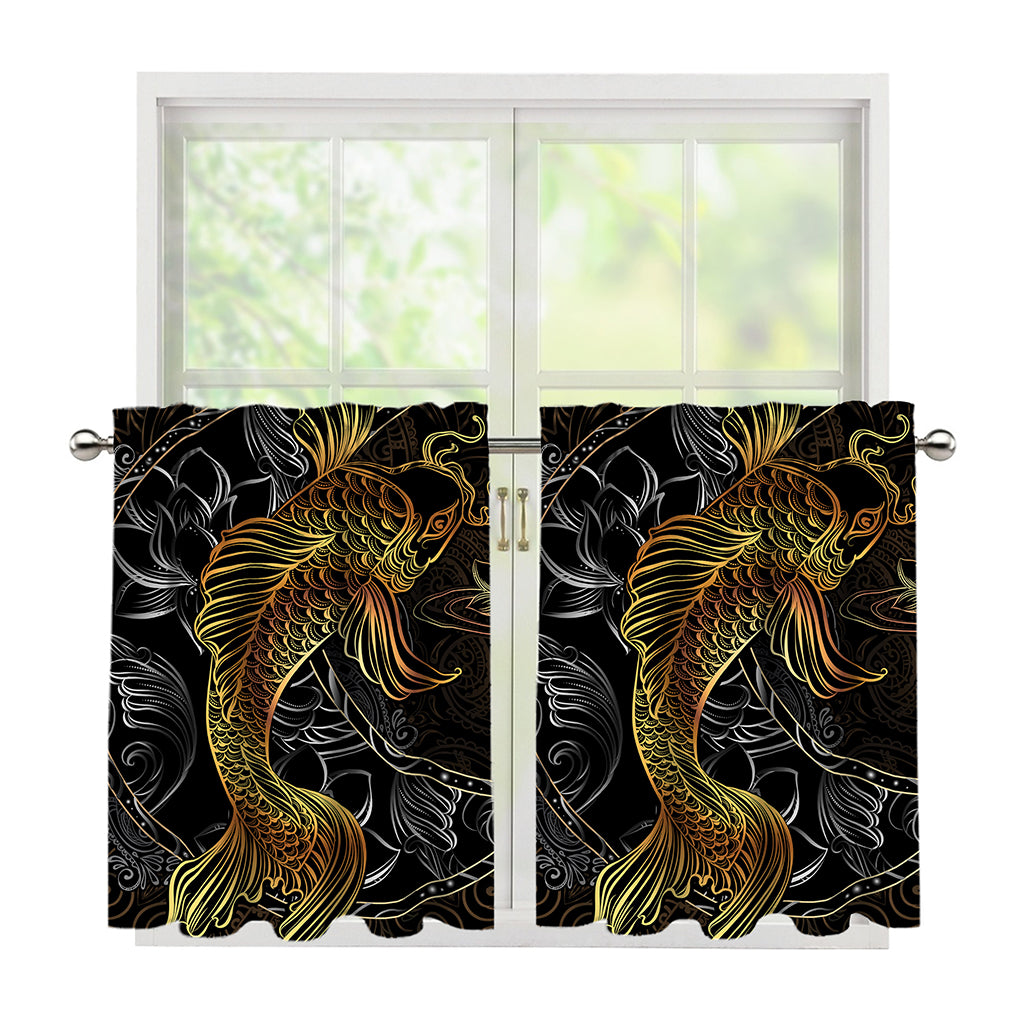 Golden Spiritual Koi Fish Print Tier Curtains