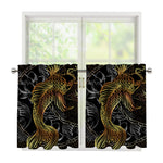 Golden Spiritual Koi Fish Print Tier Curtains