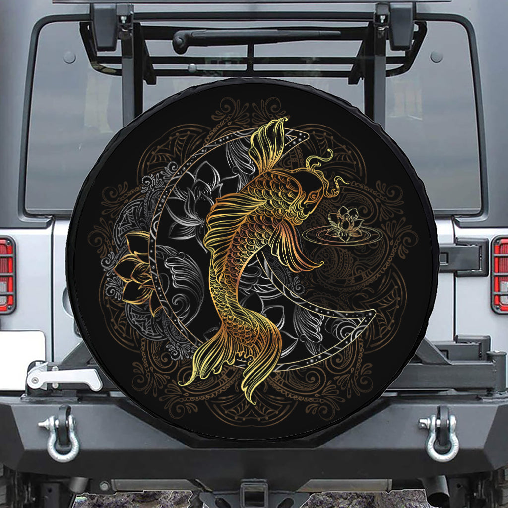 Golden Spiritual Koi Fish Print Tire Cover