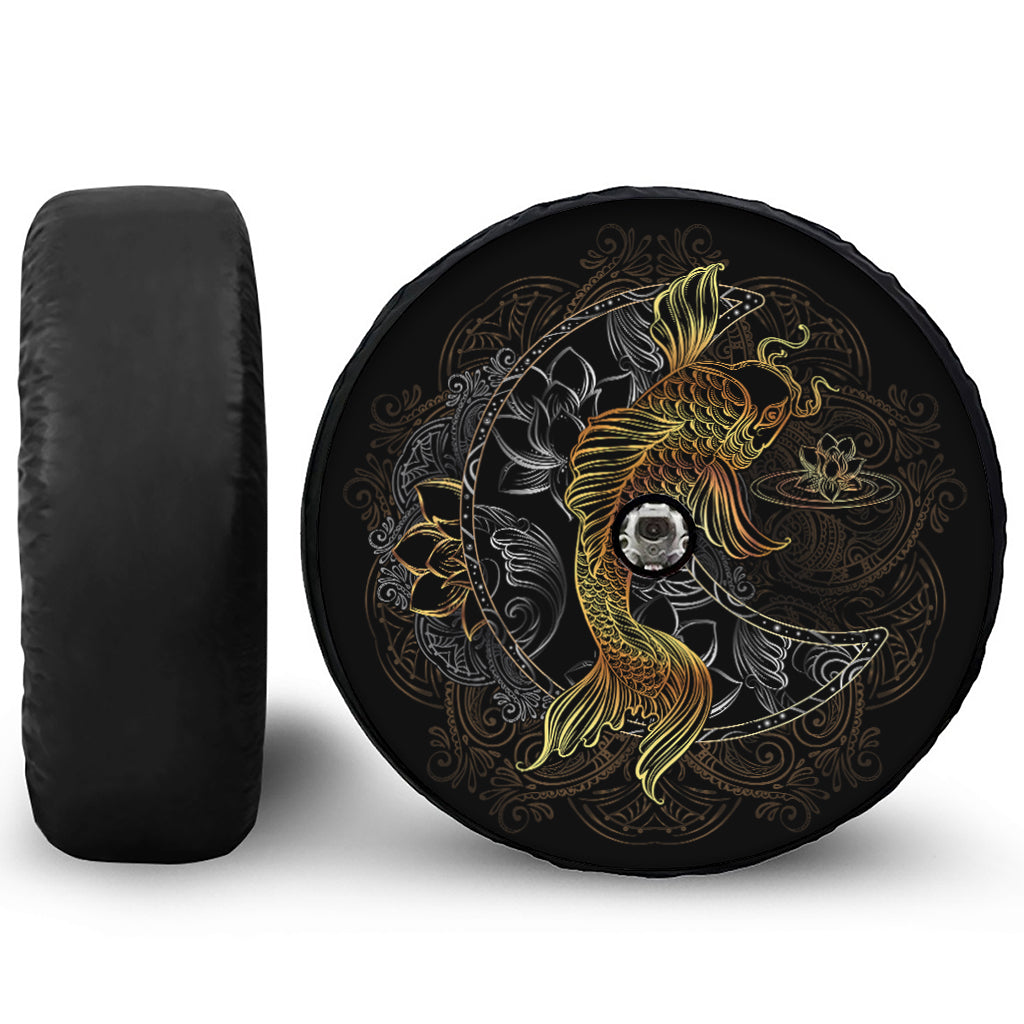 Golden Spiritual Koi Fish Print Tire Cover With Camera Hole