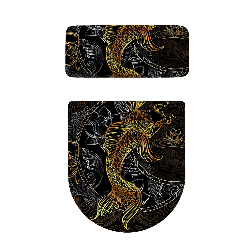 Golden Spiritual Koi Fish Print Toilet Lid And Tank Cover Set