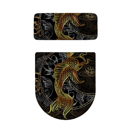 Golden Spiritual Koi Fish Print Toilet Lid And Tank Cover Set