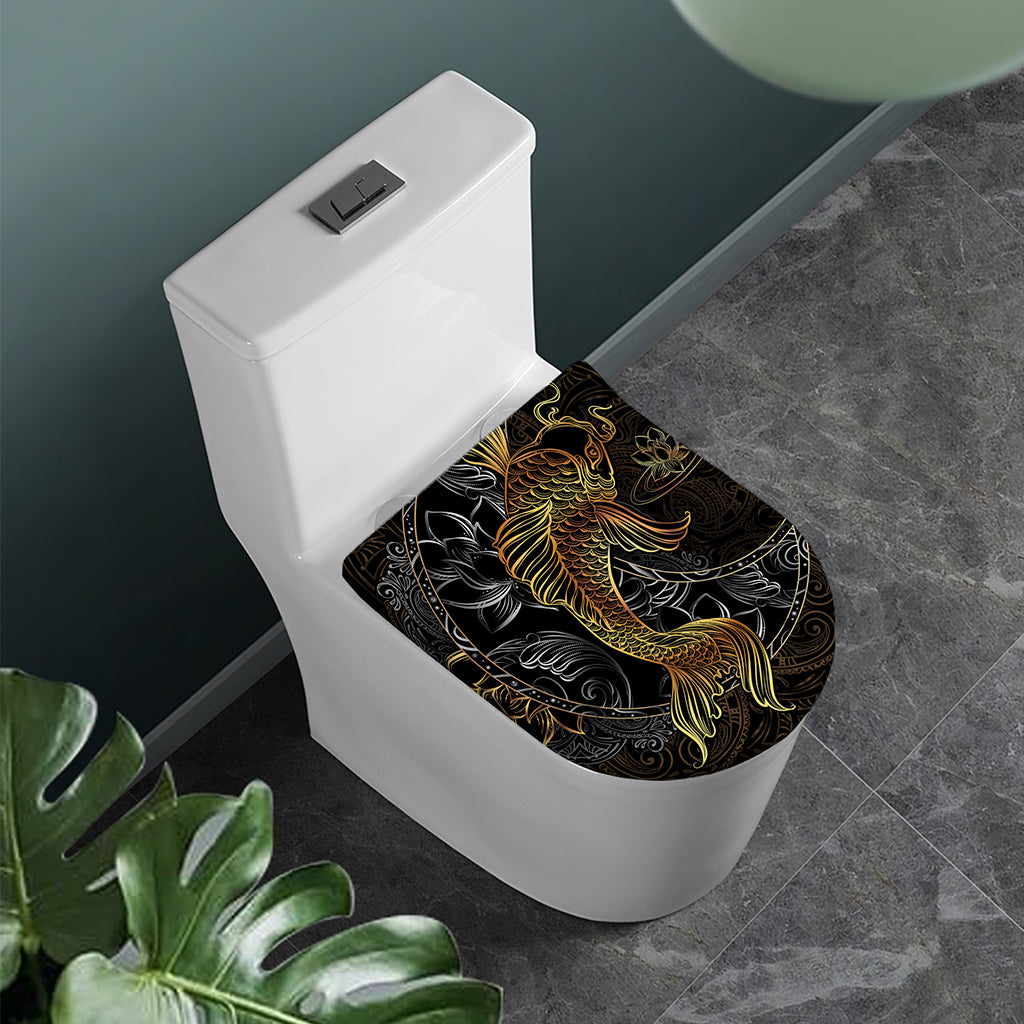 Golden Spiritual Koi Fish Print Toilet Lid Cover
