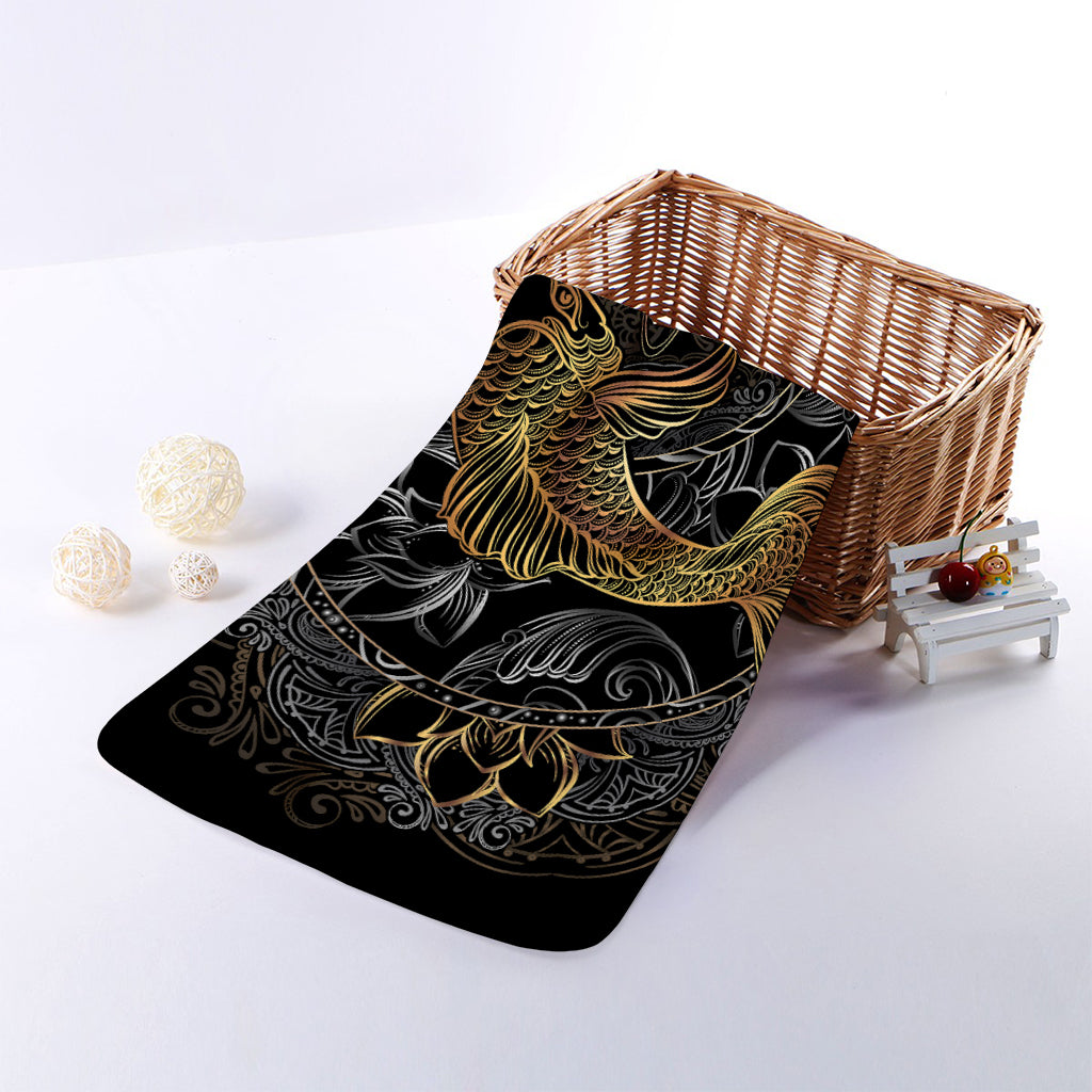 Golden Spiritual Koi Fish Print Towel