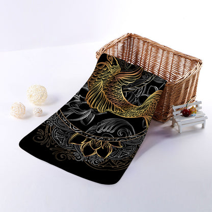Golden Spiritual Koi Fish Print Towel