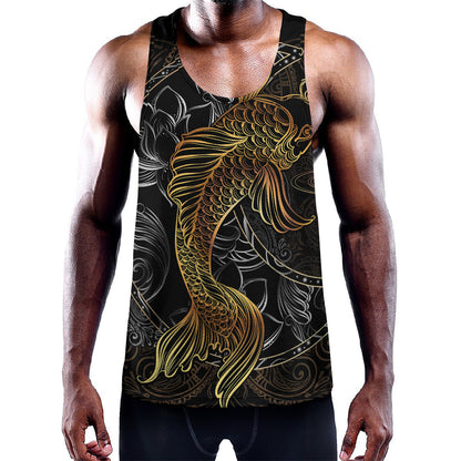 Golden Spiritual Koi Fish Print Training Tank Top
