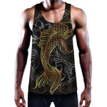 Golden Spiritual Koi Fish Print Training Tank Top
