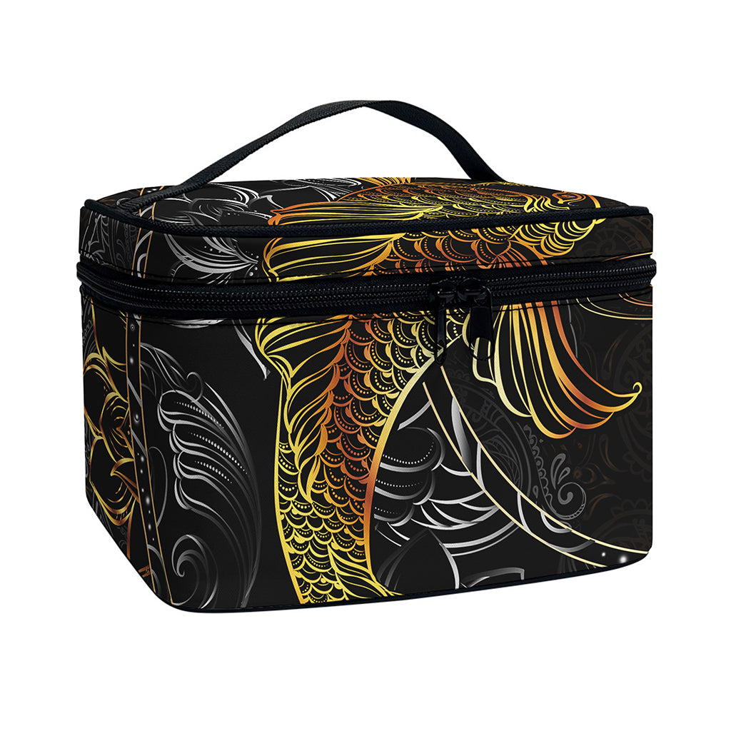 Golden Spiritual Koi Fish Print Travel Makeup Bag