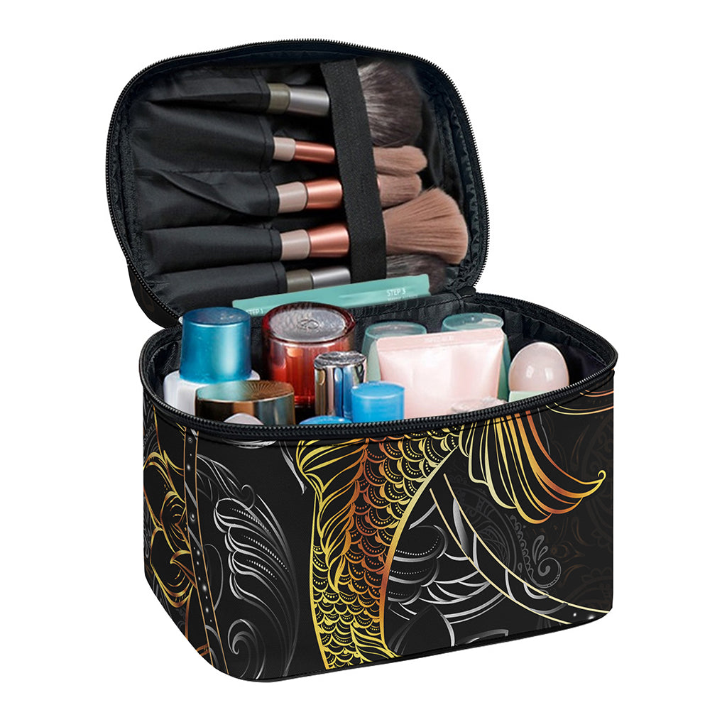 Golden Spiritual Koi Fish Print Travel Makeup Bag