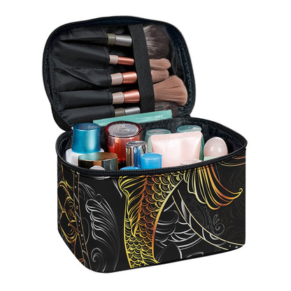 Golden Spiritual Koi Fish Print Travel Makeup Bag