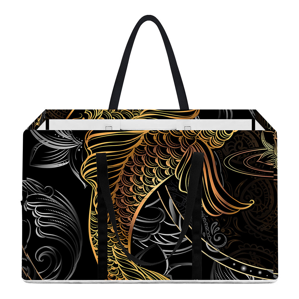 Golden Spiritual Koi Fish Print Utility Tote Bag