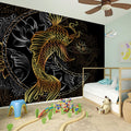 Golden Spiritual Koi Fish Print Wall Sticker