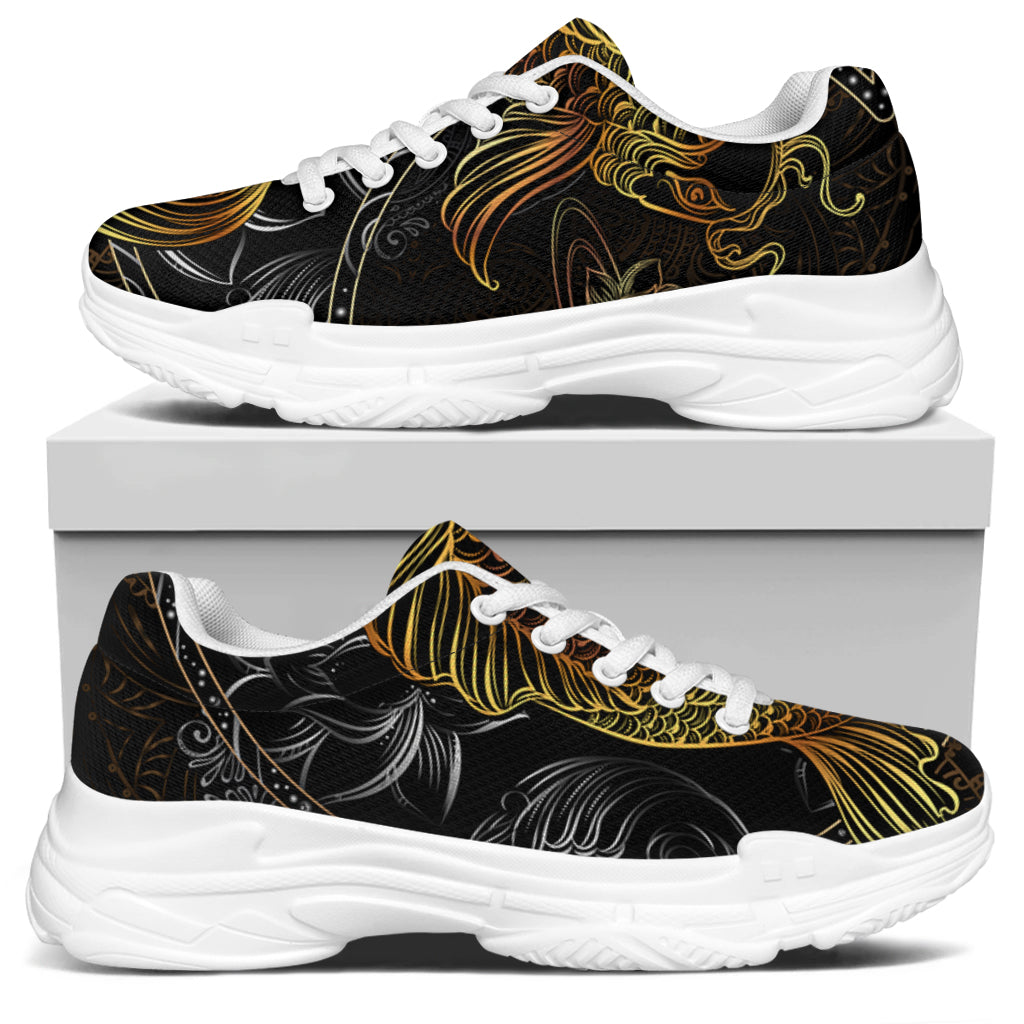 Golden Spiritual Koi Fish Print White Chunky Shoes