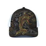 Golden Spiritual Koi Fish Print White Mesh Trucker Cap