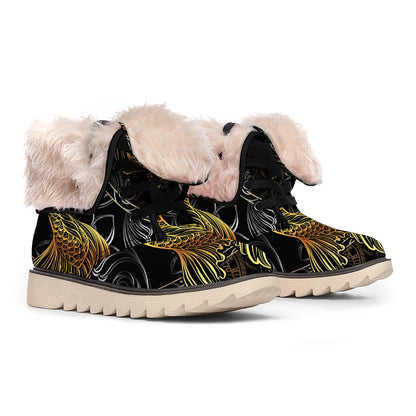 Golden Spiritual Koi Fish Print Winter Boots