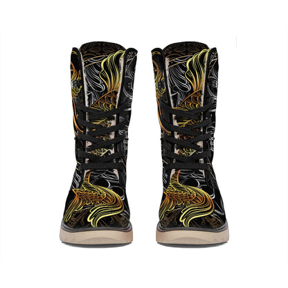 Golden Spiritual Koi Fish Print Winter Boots