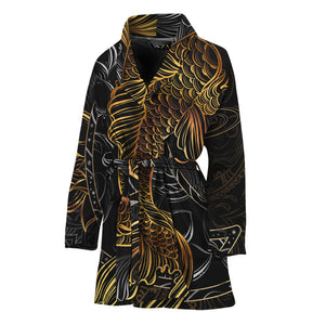 Golden Spiritual Koi Fish Print Women's Bathrobe