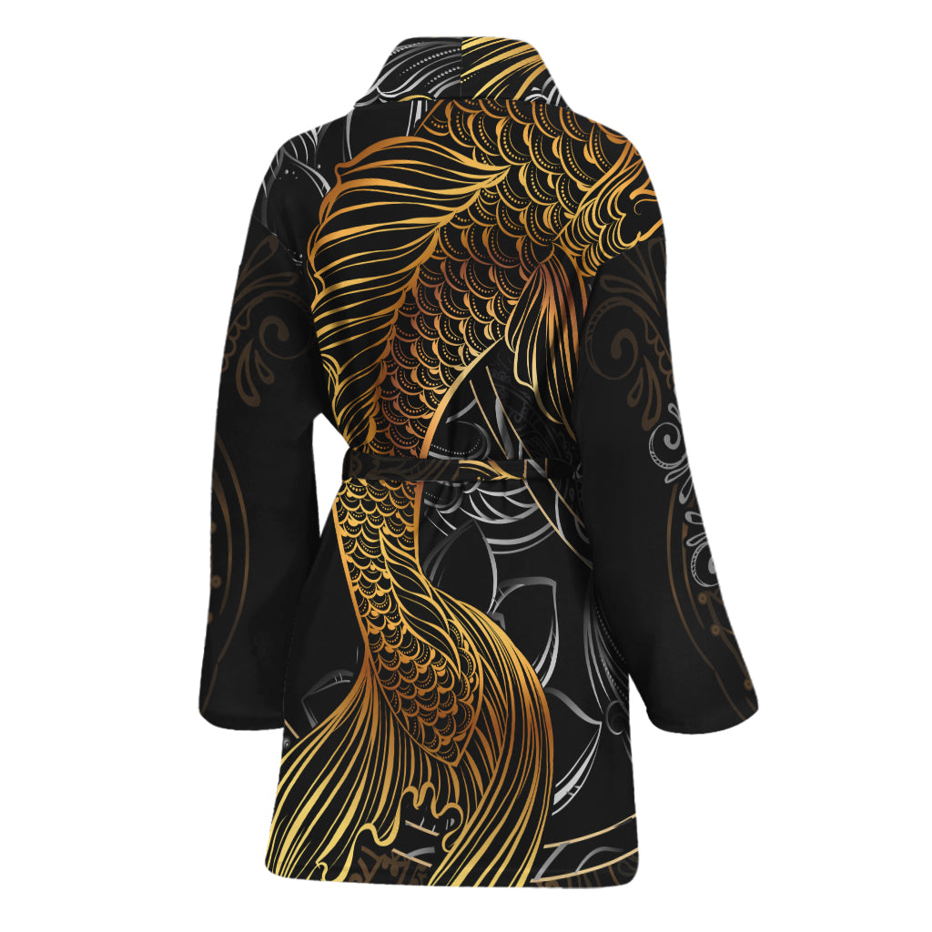 Golden Spiritual Koi Fish Print Women's Bathrobe