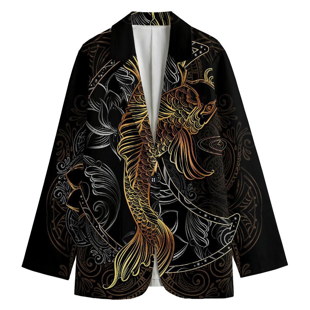Golden Spiritual Koi Fish Print Women's Blazer