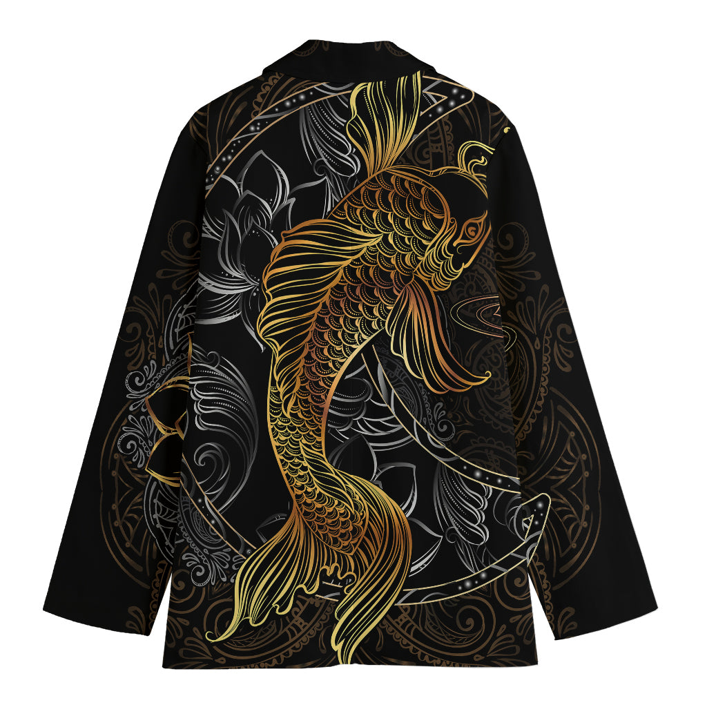 Golden Spiritual Koi Fish Print Women's Blazer