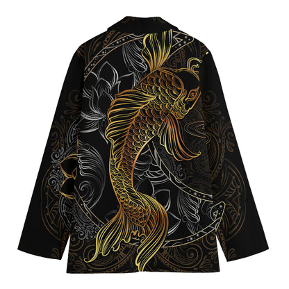 Golden Spiritual Koi Fish Print Women's Blazer
