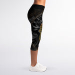 Golden Spiritual Koi Fish Print Women's Capri Leggings