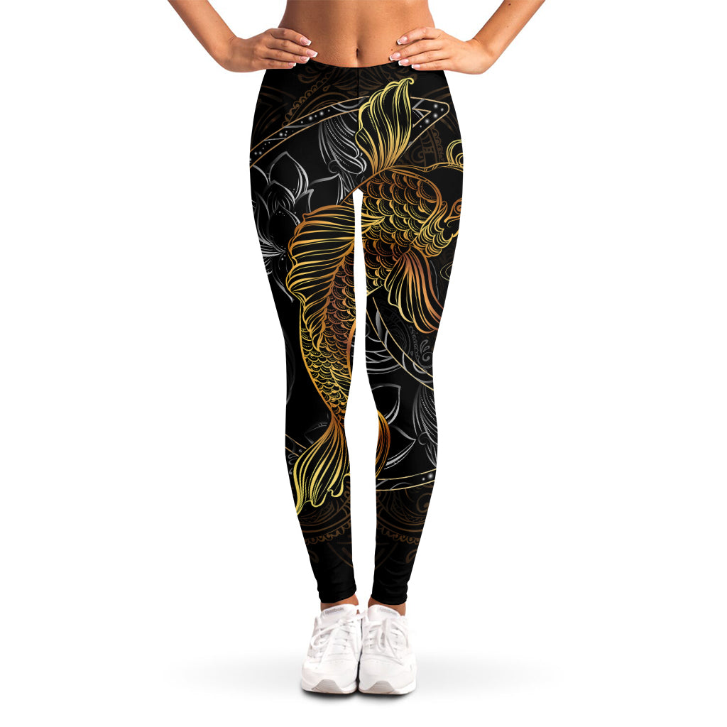 Golden Spiritual Koi Fish Print Women's Leggings