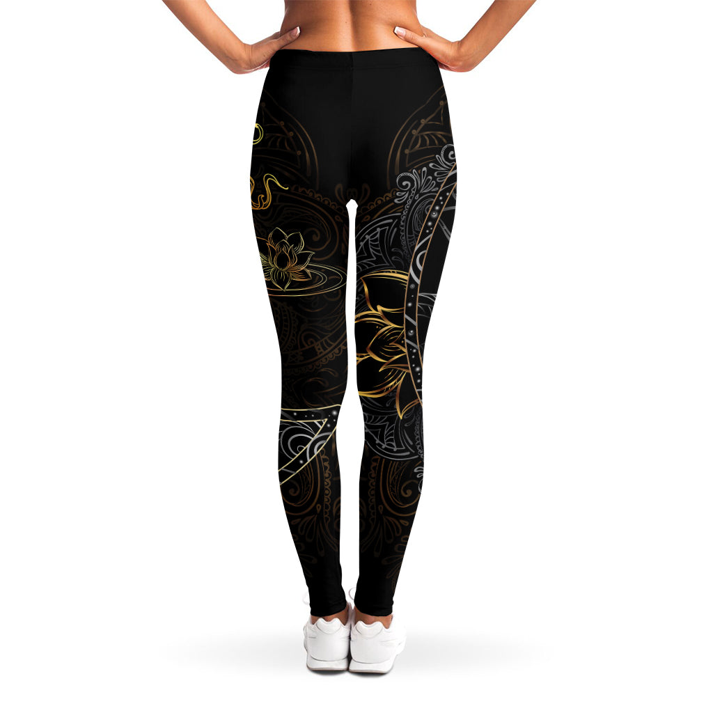 Golden Spiritual Koi Fish Print Women's Leggings