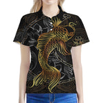 Golden Spiritual Koi Fish Print Women's Polo Shirt