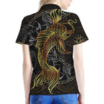 Golden Spiritual Koi Fish Print Women's Polo Shirt