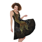 Golden Spiritual Koi Fish Print Women's Sleeveless Dress