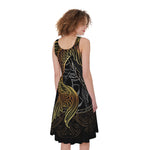 Golden Spiritual Koi Fish Print Women's Sleeveless Dress