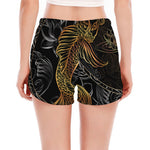 Golden Spiritual Koi Fish Print Women's Split Running Shorts