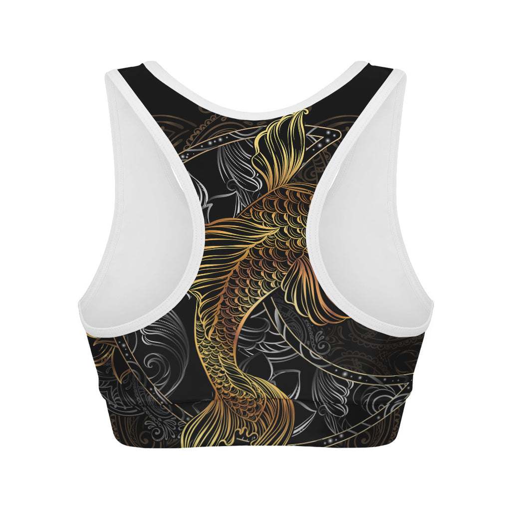 Golden Spiritual Koi Fish Print Women's Sports Bra