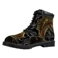 Golden Spiritual Koi Fish Print Padded Collar Lace Up Boots