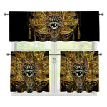 Golden Spiritual Lotus Print 3 Piece Kitchen Curtains